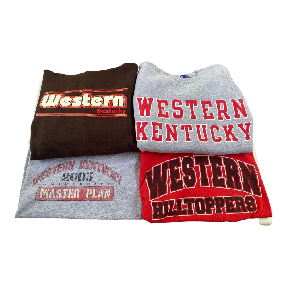 WKU WESTERN KENTUCKY 4 ASSORTED APPAREL LOT SWEATSHIRTS + T-SHIRTS